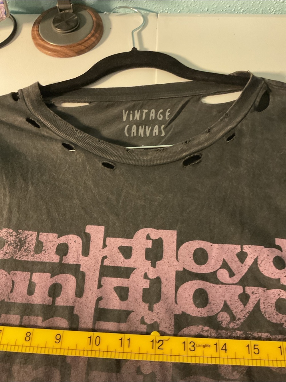 Vintage Canvas Black Short Sleeve Tee with Pink Graphic